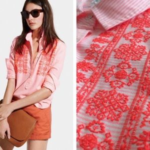 J Crew Embroidered Pink Striped Tunic Top Size Medium